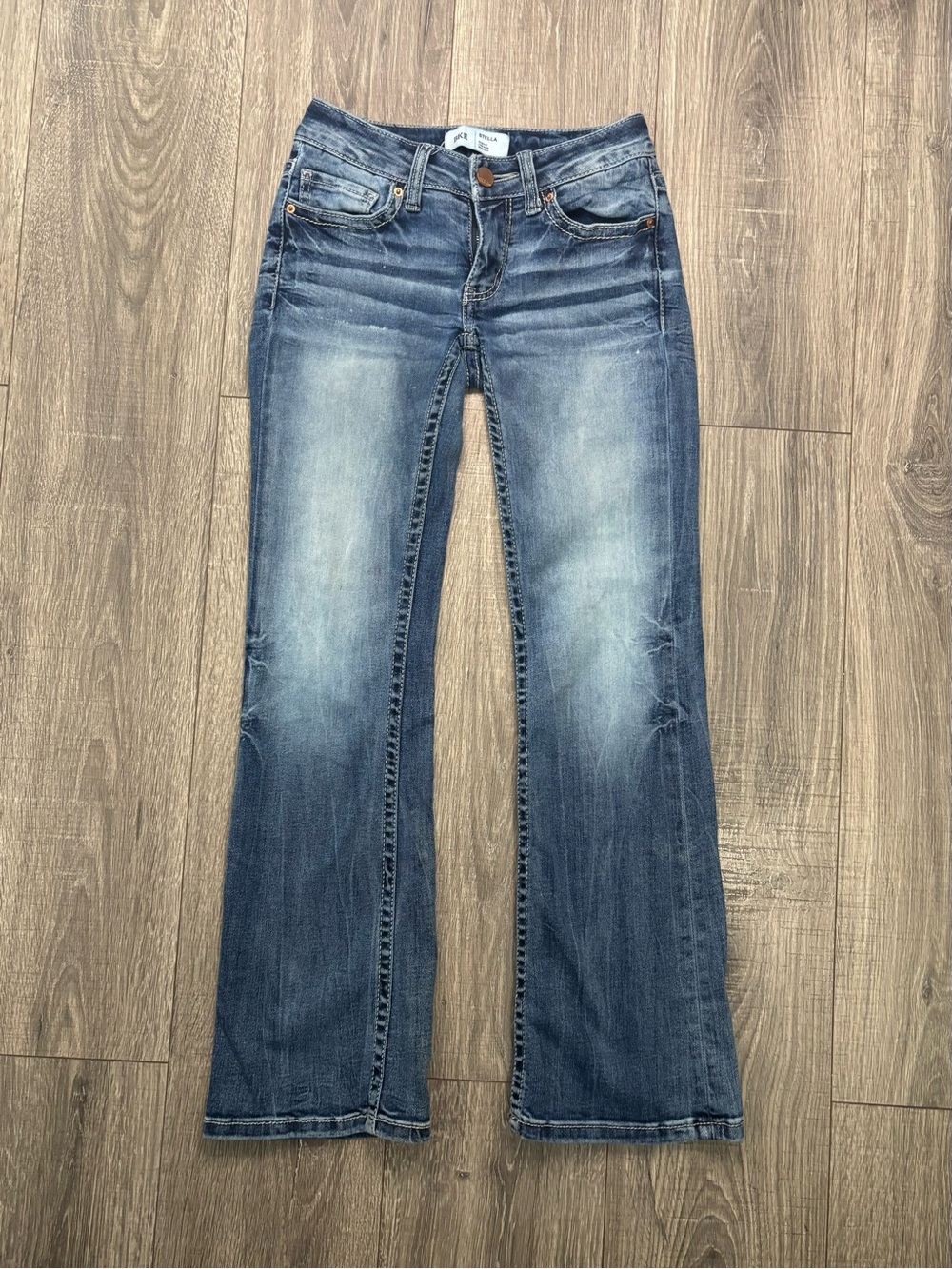 BKE Stella Women’s 24x29.5 Low Rise Slim Bootcut Jeans Y2K Blue Denim